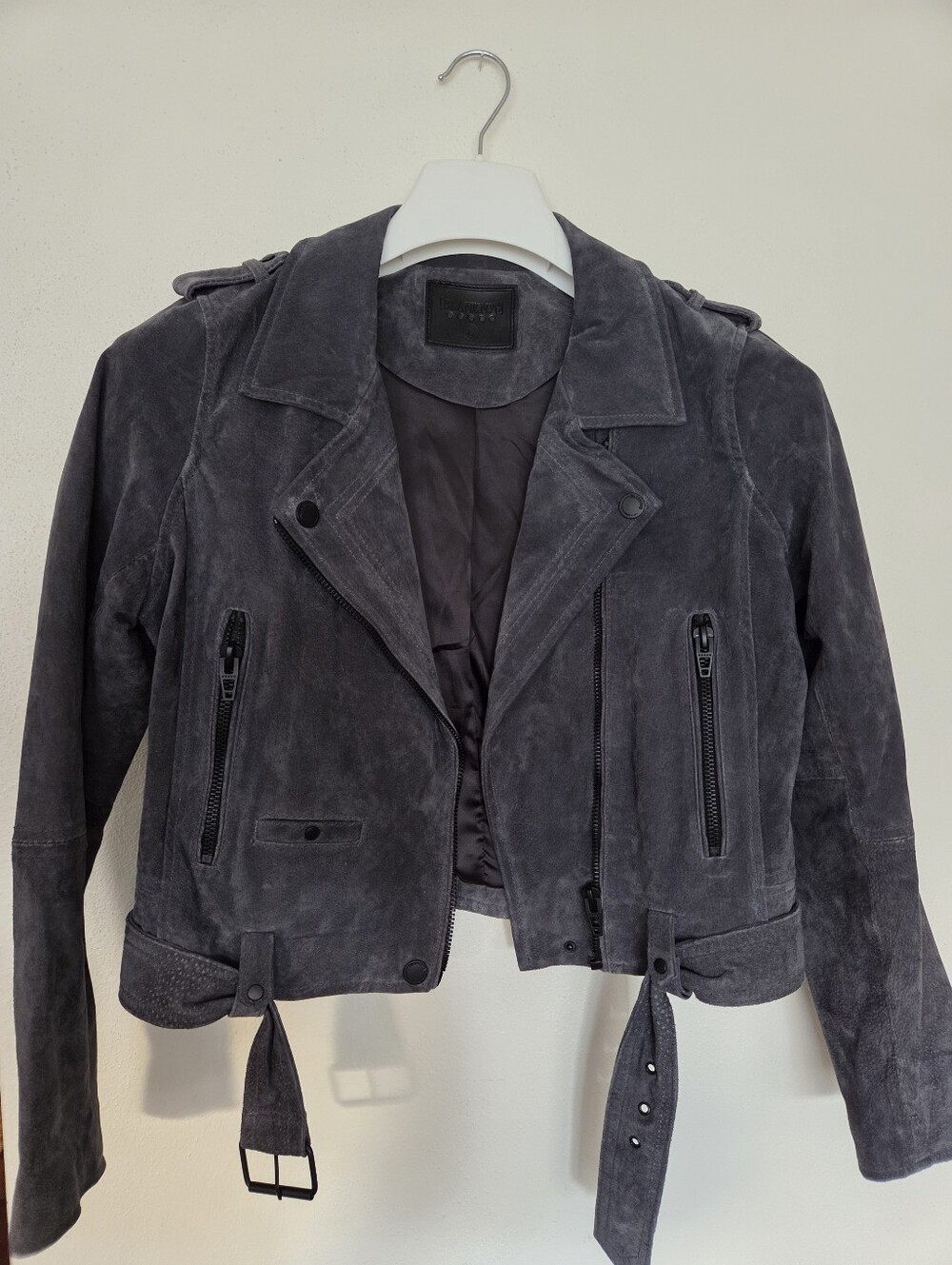 Blank NYC Charcoal Gray Suede Cropped Moto Jacket LARGE